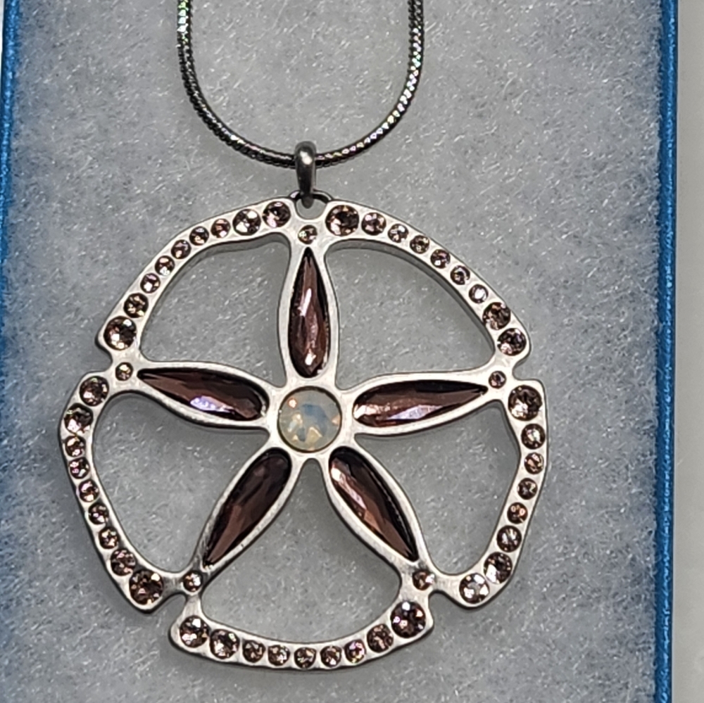 Touchstone Crystal Organic Sand Dollar Pendant  20" adjustable.